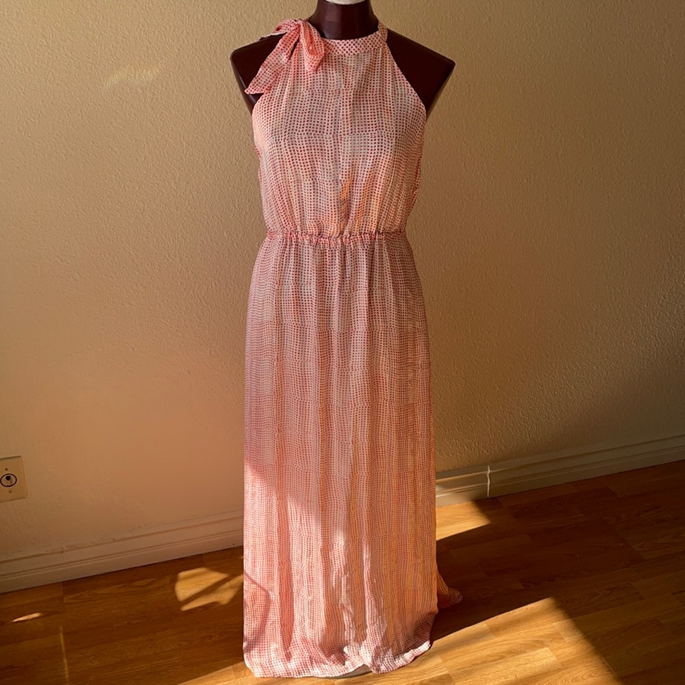 Banana Republic Pink Dot Halter Maxi Dress